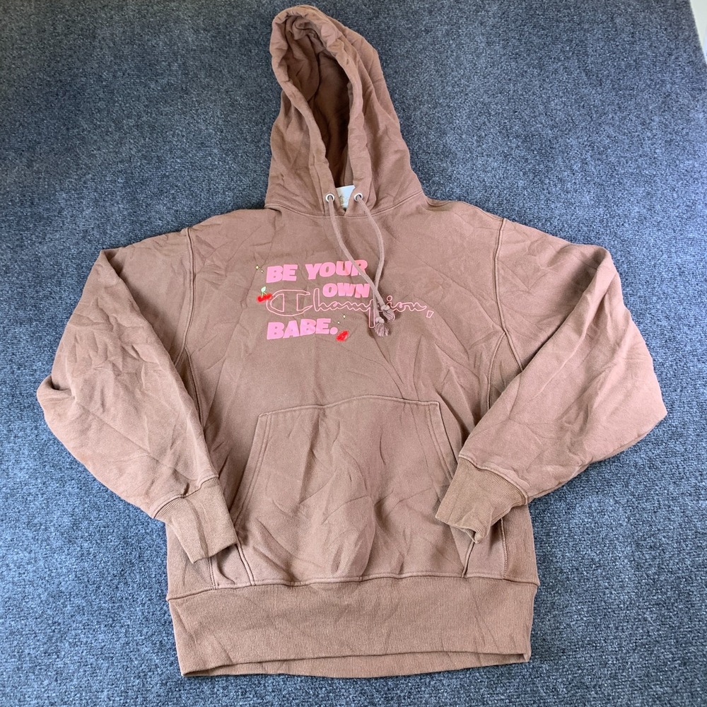 Champion KNC Beauty Reverse Weave Hoodie Womens Medium Bronze Graphic Pullover